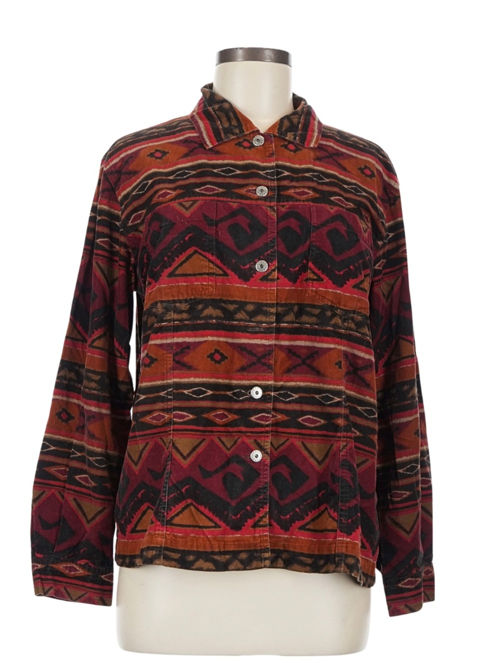 Chico's Design Geometric Cotton Jacket in Red & Black Size 1
